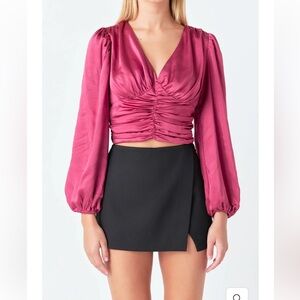 Endless Rose Back Tie Satin Ruched Blouse‎